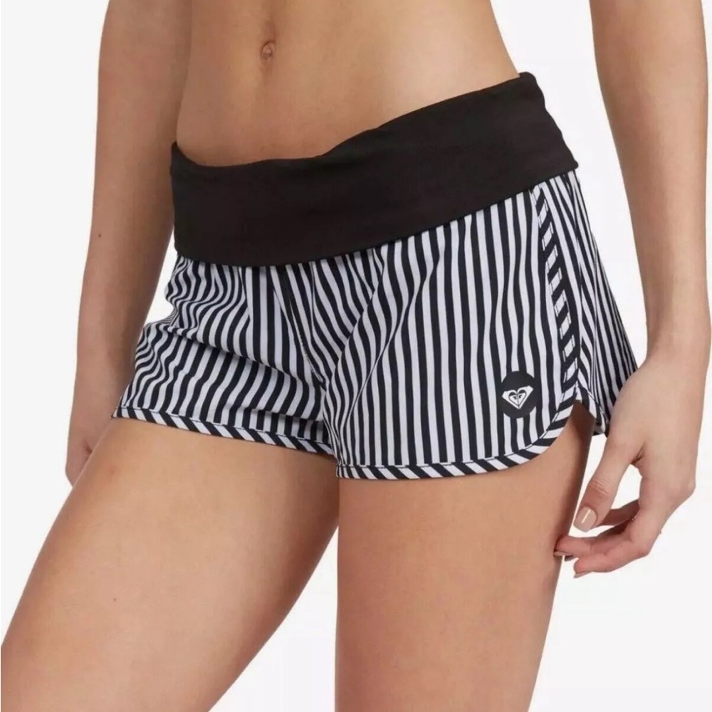 Roxy Black and White Athletic Shorts with Striped Pattern